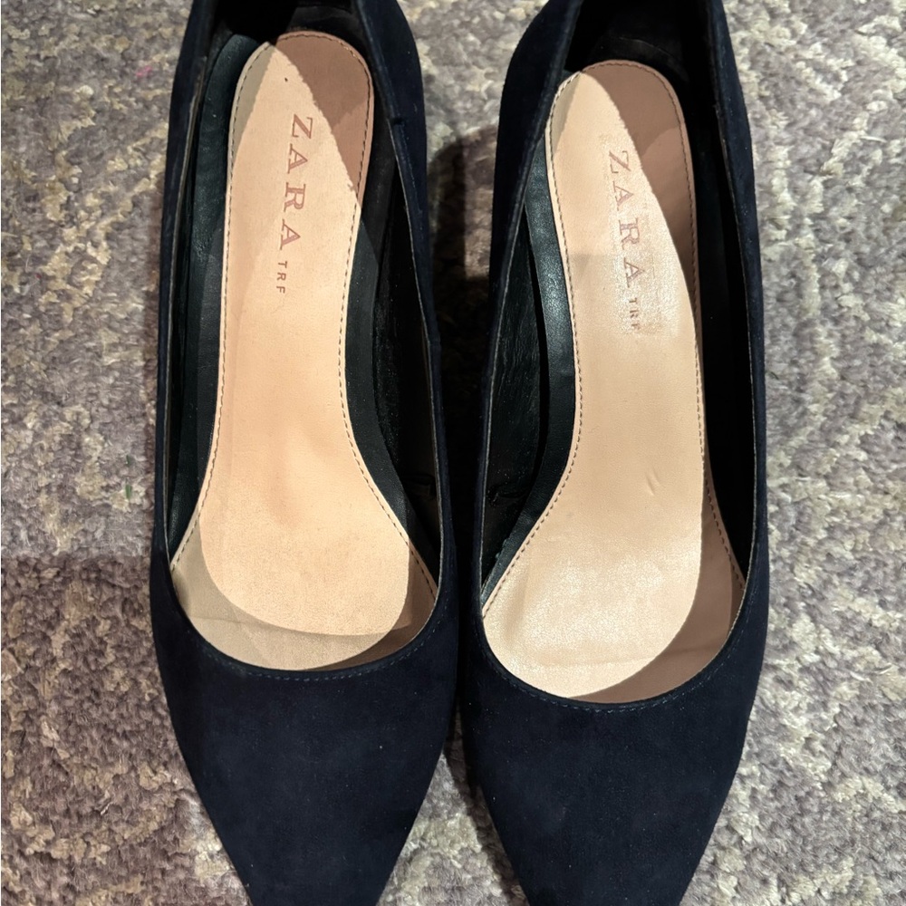 Zara Navy Suede Heels